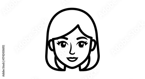 Stylized female portrait with sleek bob haircut in monochrome simplicity drawing design
