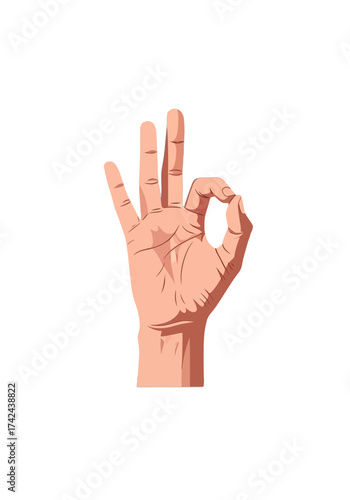 Flat Vector Illustration of Hand Showing Ok Gesture