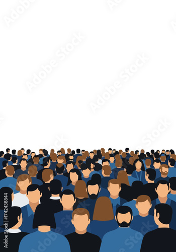 Flat Vector Illustration of a Large Diverse Crowd