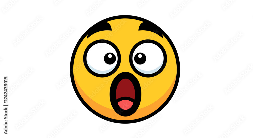 Fototapeta premium Surprised cartoon emoji with big eyes and mouth open expressing shock expression character