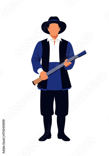Flat Vector Illustration of Traditional Musician With Instrument