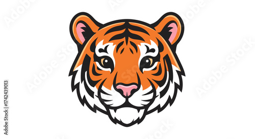 Stylized tiger face with bold lines and vibrant colors showcasing wildlife imagery suitable for