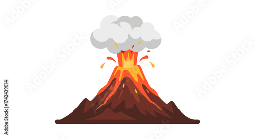 Stylized volcanic eruption illustration with smoke and flowing lava design element