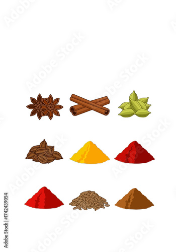 Flat Vector Illustration of Indian Masala Spices