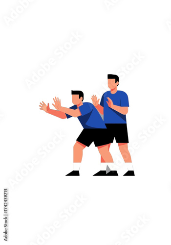 Flat Vector Illustration of Two Men Blocking Gesture