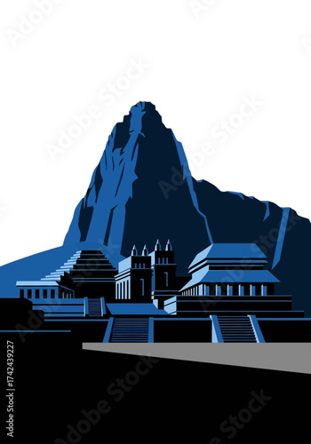 Geometric Vector Art of Ancient Mountain Civilization