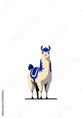 Adorable Flat Vector Llama With Blue Accents