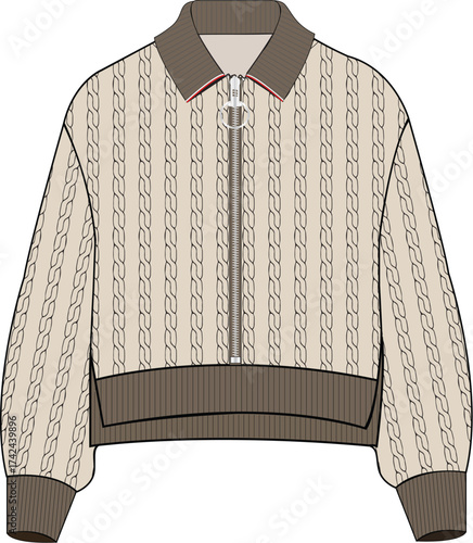 Cozy cable jumper with big zipper detailing Polo collar cable zipper jumper vector free download adobe design