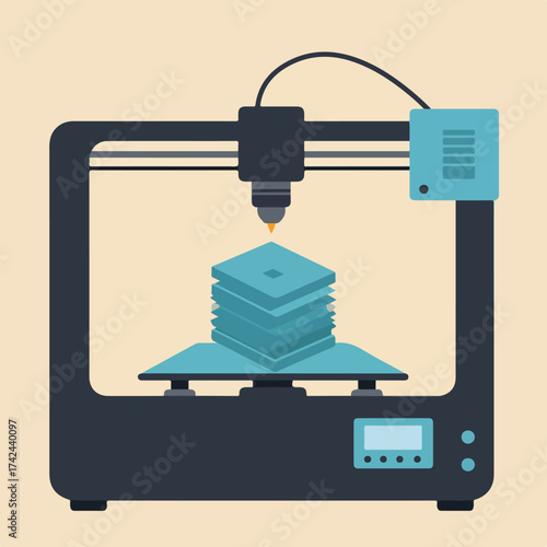 3D printer creating a layered object with a nozzle extruding material