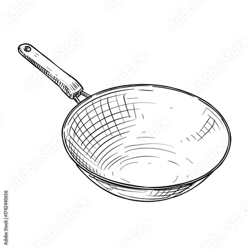 frying pan vector hand drawn illustration