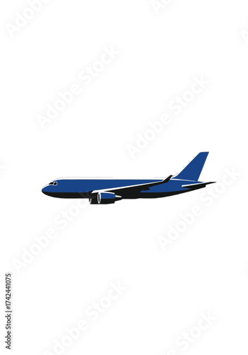 Flat Vector Illustration of a Blue Passenger Airplane