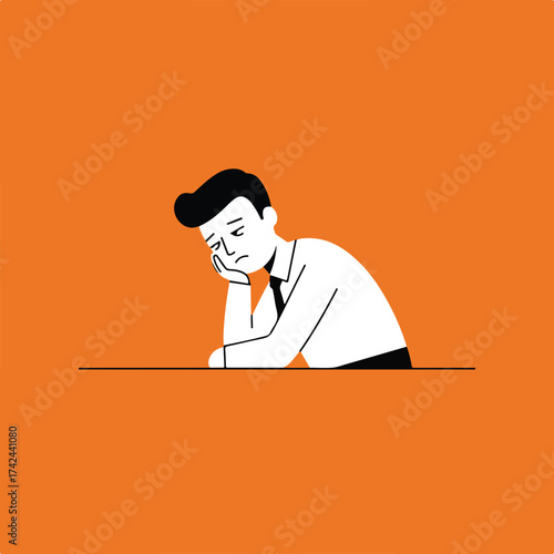 Bored businessman resting head on hand, looking dejected