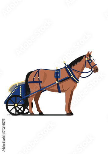 Flat Vector Illustration of a Horse Pulling a Cart