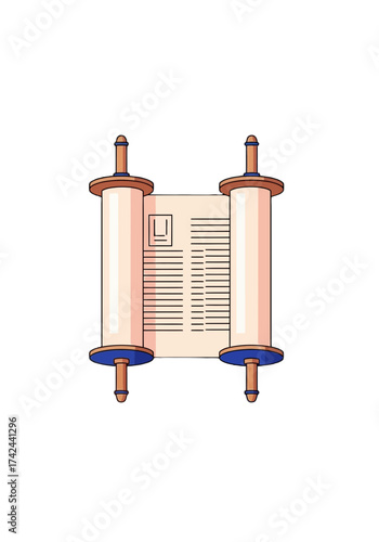 Flat Cartoon Vector Illustration of an Ancient Torah Scroll
