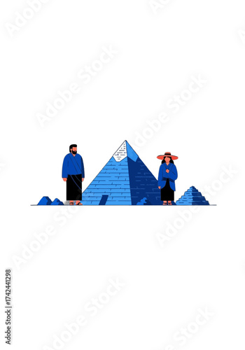 Flat Design Tourists Visiting Ancient Egyptian Pyramids Illustration