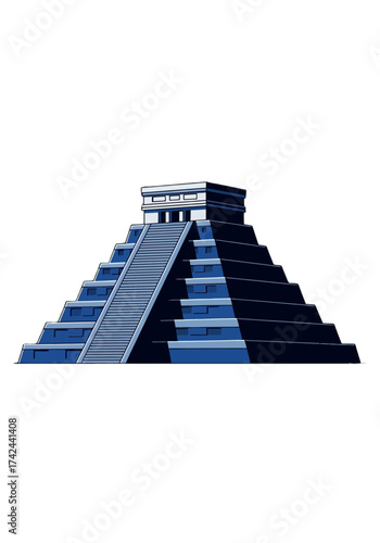 Modern Flat Vector Illustration of Mayan Chichen Itza Pyramid
