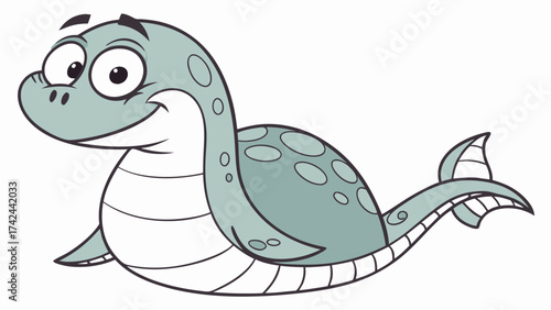Cartoon Loch Ness Monster with a Playful Smile and Large Eyes