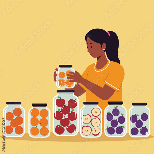 Person preserves fruits in jars