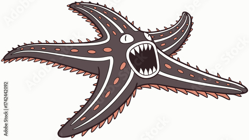 Cartoonish Starfish with Sharp Teeth and Orange Spots Five Arms