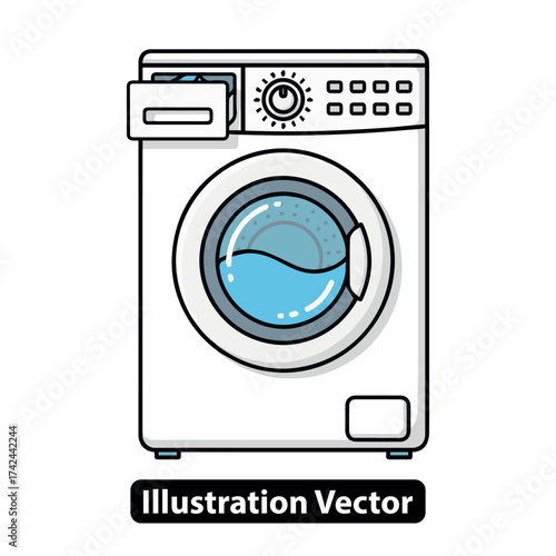Modern household appliance illustration Front-loading laundry washing machine for clean clothes