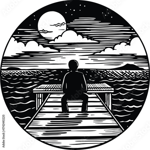 A woodcut vector illustration showing a black silhouette of a man and woman in a business setting