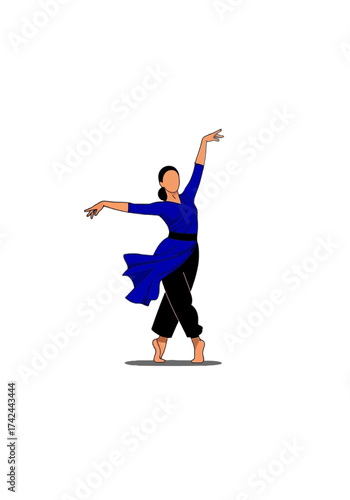 Flat Vector Illustration of a Woman Dancing Gracefully