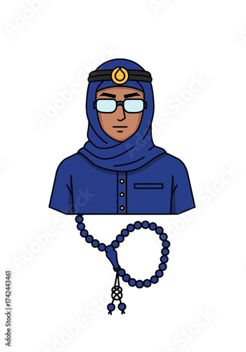 Flat Vector Portrait of Arab Man With Tasbih