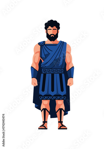 Flat Vector Illustration of Ancient Greek Warrior Man
