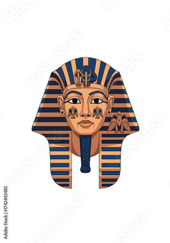 Stylized Tutankhamun Pharaoh Mask Ancient Egyptian Flat Vector
