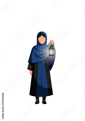 Modest Woman in Hijab Holding Traditional Lantern