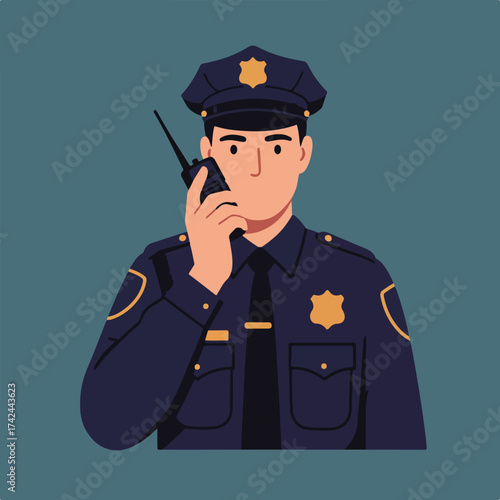 Official in uniform speaks into a communication device