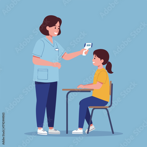 Person takes child's temperature with non-contact thermometer