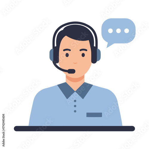Person in headset with speech bubble indicating communication