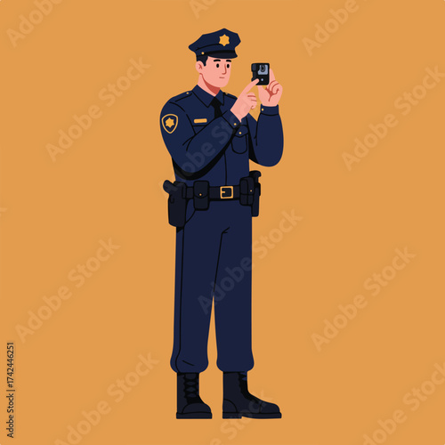 Officer in uniform filming with a body camera