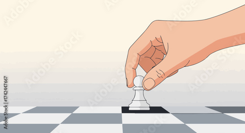 Flat Vector Hand Moving Chess Pawn Strategy