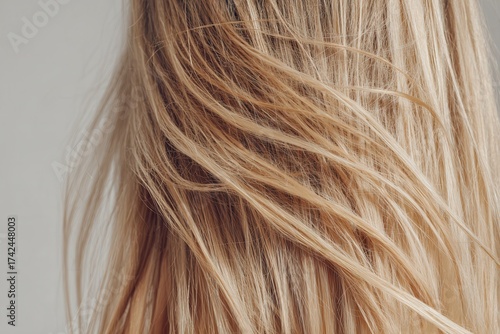 close-up of dry, split ends of long blonde hair