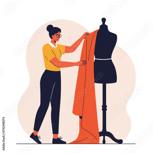 Person draping fabric on a mannequin, preparing for a design