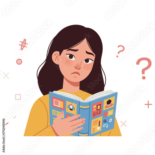illustration of student girl feel confused