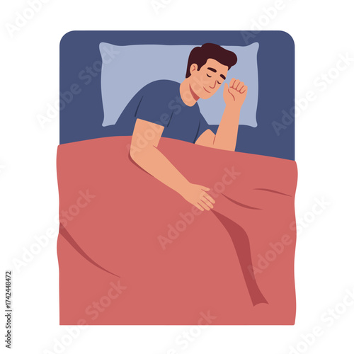 Peaceful man sleeping soundly in bed under a cozy blanket