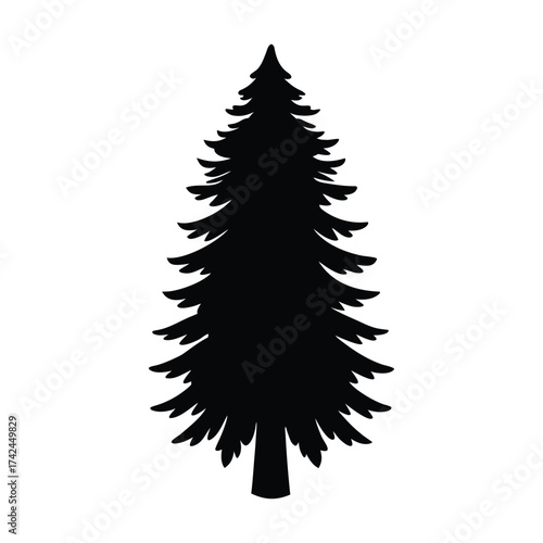 Winter Pine Tree Silhouette on white background
