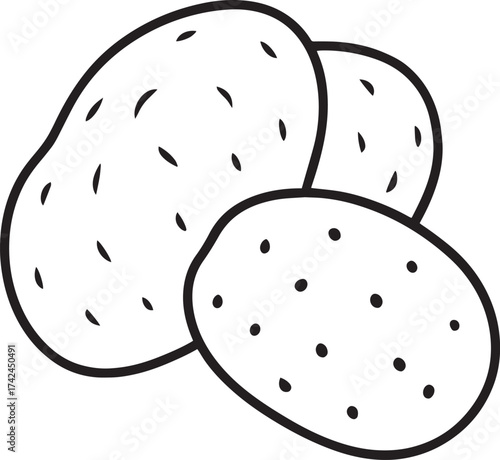 Simple outline drawing of three potatoes on a white background