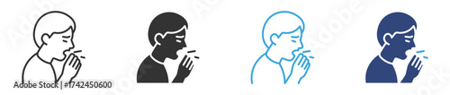 Cough icon set in outline and flat style, vector illustration , 