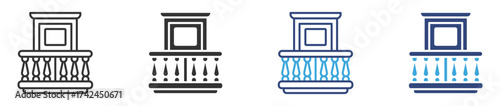 balcony icon set in outline and flat style, vector illustration , 