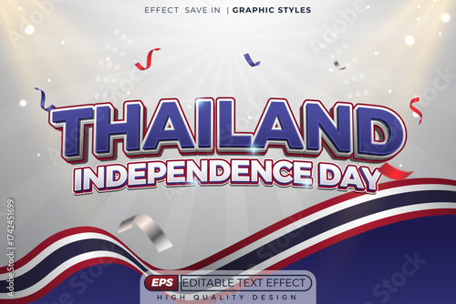 Editable 3d text effect thailand independence day for celebration banner template