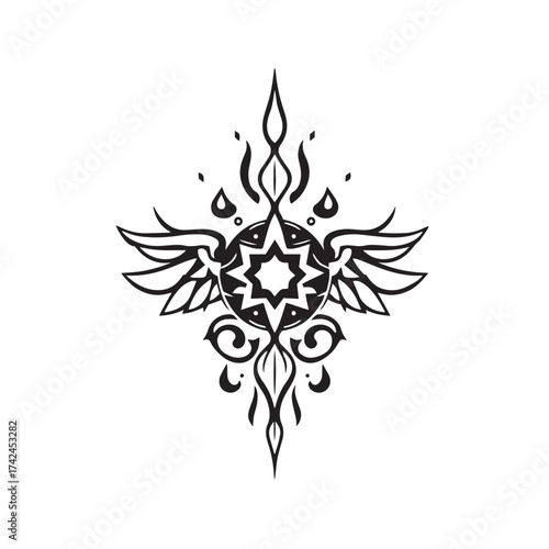Minimal tattoo style motif vector design concept black and white illustration.