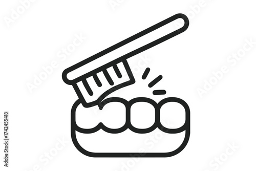 Toothbrush brushing teeth icon, dentistry concept vector illustration, oral hygiene symbol, dental care, clean teeth, healthy smile, black and white dental icon