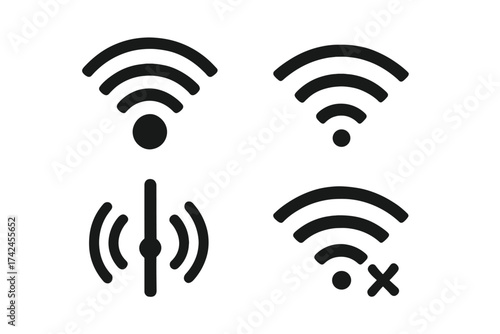 Wireless and WiFi Signal Icons Vector Set with Transparent Background, Network Connectivity Symbols, Wireless Technology, Signal Strength Indicators, Internet Connection Graphics