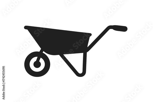 Wheelbarrow garden tool icon vector set, construction and landscaping equipment silhouette, single wheel handcart illustration with transparent background for gardening and outdoor work