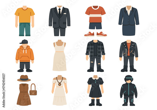 Diverse fashion outfits illustrated: casual to formal styles for various occasions
