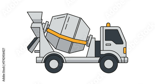 Animated concrete mixer truck illustration with simple and clean design elements for kids